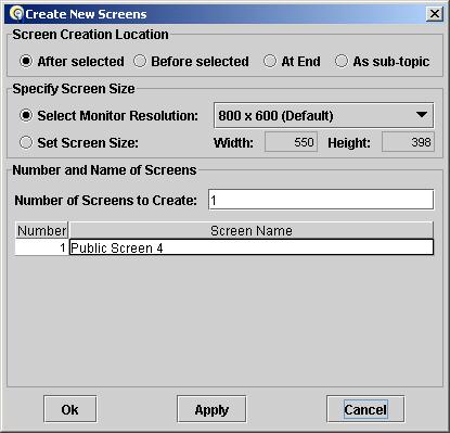 Chapter 7 Whiteboard Screens From the Create New Screens dialog box. You may open the Create New Screens dialog box via the File menu or the Explore Screens window.