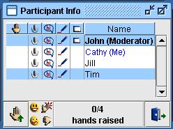 Hold down your Shift or Ctrl (Command) key and click on their name in the Participant Info window. The participants names are highlighted when selected.