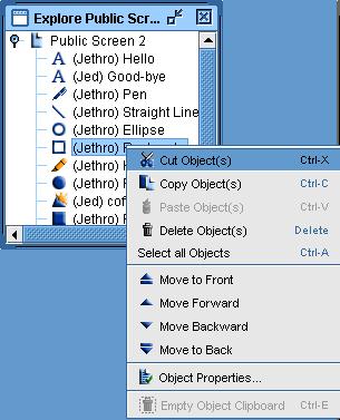 OR Select the object(s) in the whiteboard or in the Explore Objects window and then use the keyboard shortcut Ctrl+X (Command+X).