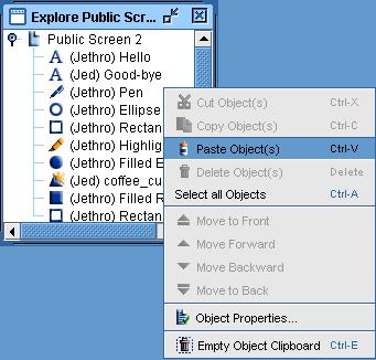 OR Select the object(s) in the whiteboard or in the Explore Objects window and then use the keyboard shortcut Ctrl+V (Command+V).