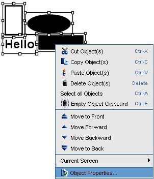 Chapter 6 The Whiteboard Select the object(s) on the whiteboard and then right-click (Click+Control) any where on the whiteboard. The Whiteboard context menu appears. Select Object Properties.
