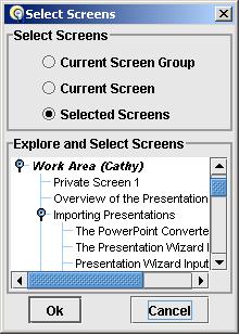 Select screens to save from the list of available slides Printing Whiteboard Screens To print any the whiteboard screens: 1.