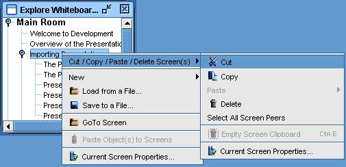 The screen is removed and placed in the Screen Clipboard. The Paste and Empty Screen Clipboard options should be activated in the context menu list. You can now paste the cut screen.