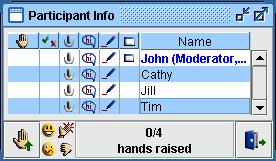 Hold down your Shift or Ctrl key (Command key) and click on their name in the Participant Info window. The participants names are highlighted when selected.