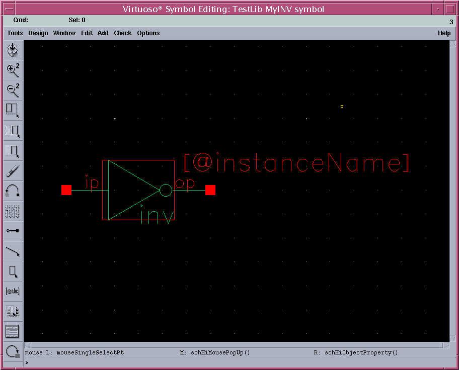 2. A pin in the symbolic view was not found in the schematic view. VLSI Design I, Tutorial 2 Figure 12. The inverter s symbol. Close the symbol editor by going to Window->Close. 6.