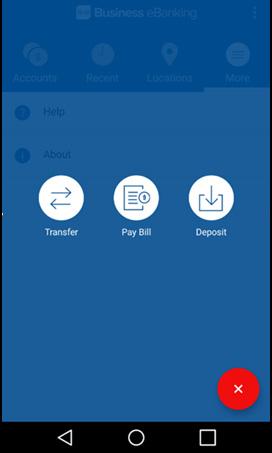 7. The More Menu located in the Tab Bar will give users access to quick access options, help content, and information about the mobile app via the mobile banking application. 8.