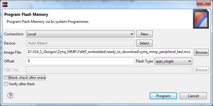 Select Xilinx Tools > Program Flash from the SDK toolbar as shown in the following figure.