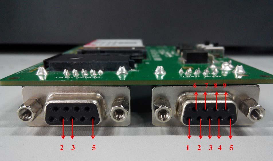 3.5 UART port interface Figure 8: UART ports Main UART (Reserved) AUX UART (Reserved) Table 5: Main UART port Pin Signal I/O Description 1 DCD O Data carrier detection 2 TXD O Transmit