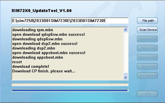 Figure 30: Downloading in process Upgrade finished, tool
