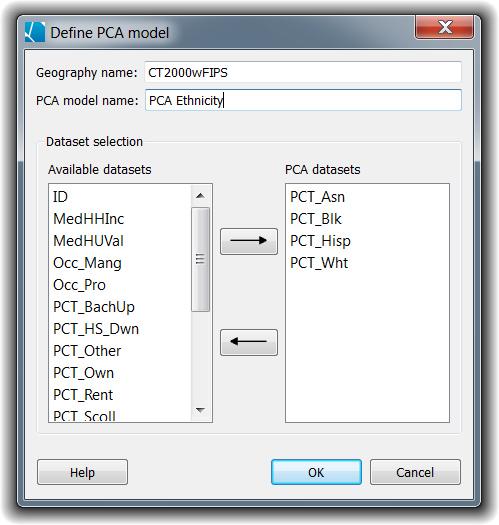 PCA model settings Click the Next button to proceed to the PCA settings tab.