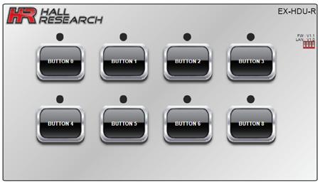 Only buttons that are enabled are shown in the web page. The button names are specified in the PC GUI on the BUTTON tab. The dipswitch graphic represents the I/O terminal strip states.