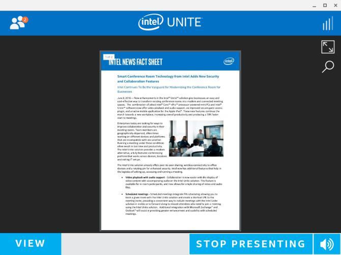 1 Presenting Content The Intel Unite solution allows you to quickly present content to the Hub display to which you are connected. To present your screen: 1.