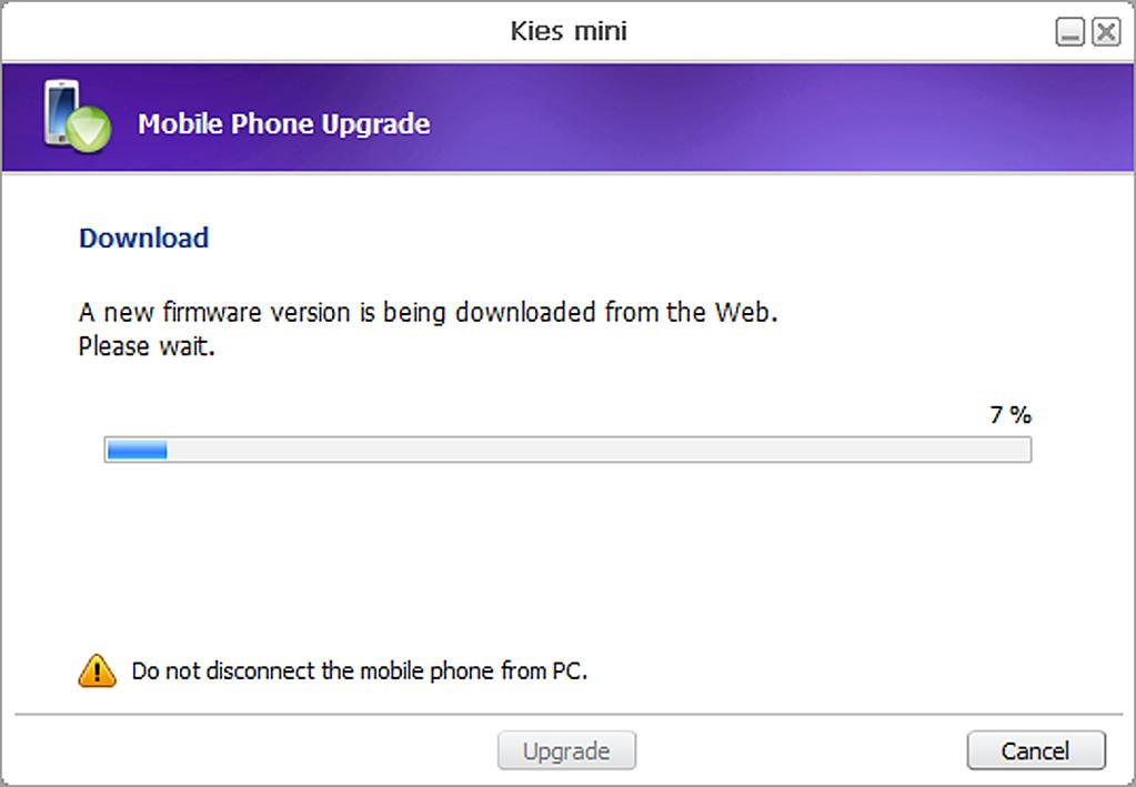 The Kies software downloads the appropriate upgrade for your phone from the Internet.