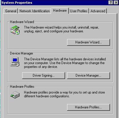 8. WINDOWS 2000 UNISTALLATION GUIDE A. Startup your computer system. B. Click on Control Panel. C. Double click System Icon. D. Click on Hardware tab, then click Device Manager button.