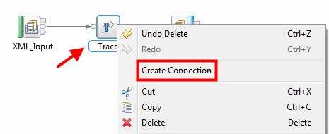 The same steps will be used to make a connection from the Trace node to the Send_As_XML node. 45. 46. Right click on the Trace node. Select Create Connection.