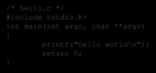 h> int main(int argc, char **argv) { printf("hello world\n"); return 0;