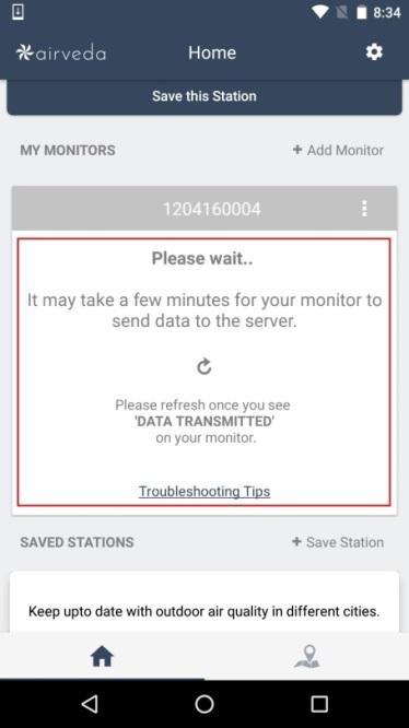 Tip #2: App is not showing data from my Airveda monitor.
