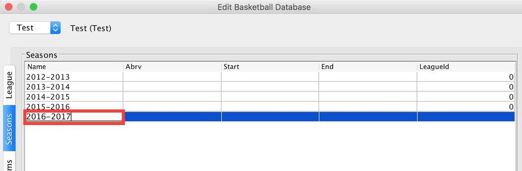 Adding a new Season After you have created your League or Leagues, you can open your Stats Database by clicking the Stats menu in the top menu bar and selecting Edit Stats Database.