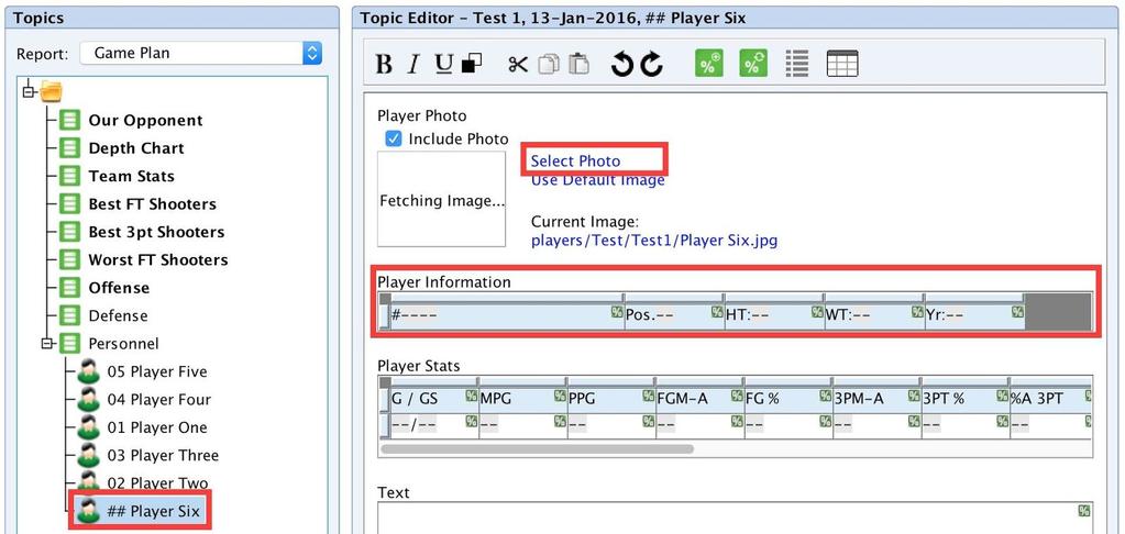 After you have added a player, click on the player s name within the Topics window to open the player in the Topic Editor window.