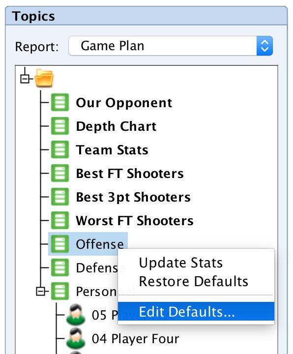 To edit a Text or List topic, right-click on the topic header, then select Edit Defaults.