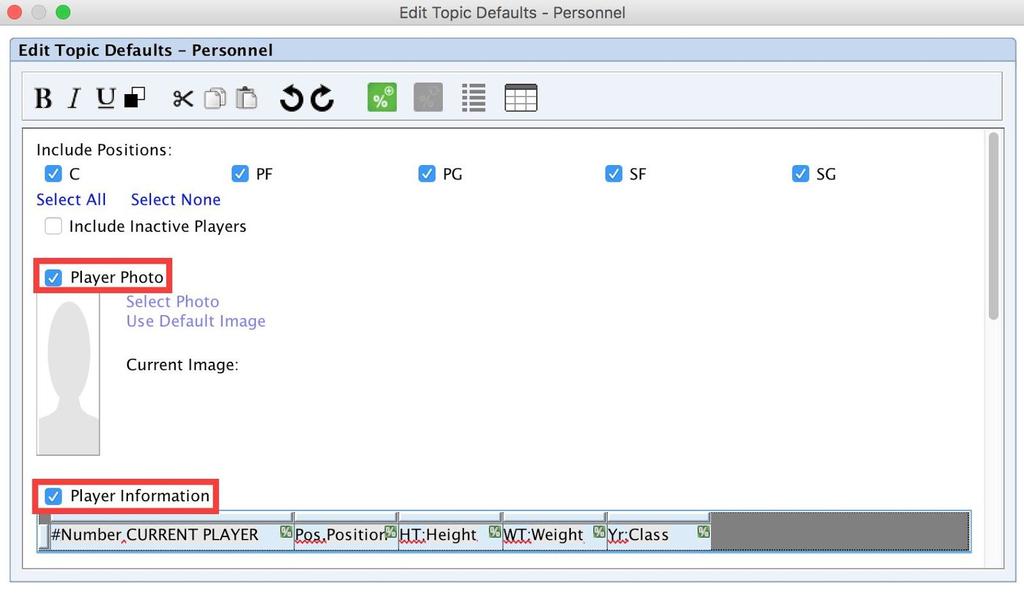 Like all other topics, the Edit Defaults menu for the Personnel topic can be accessed by right-clicking