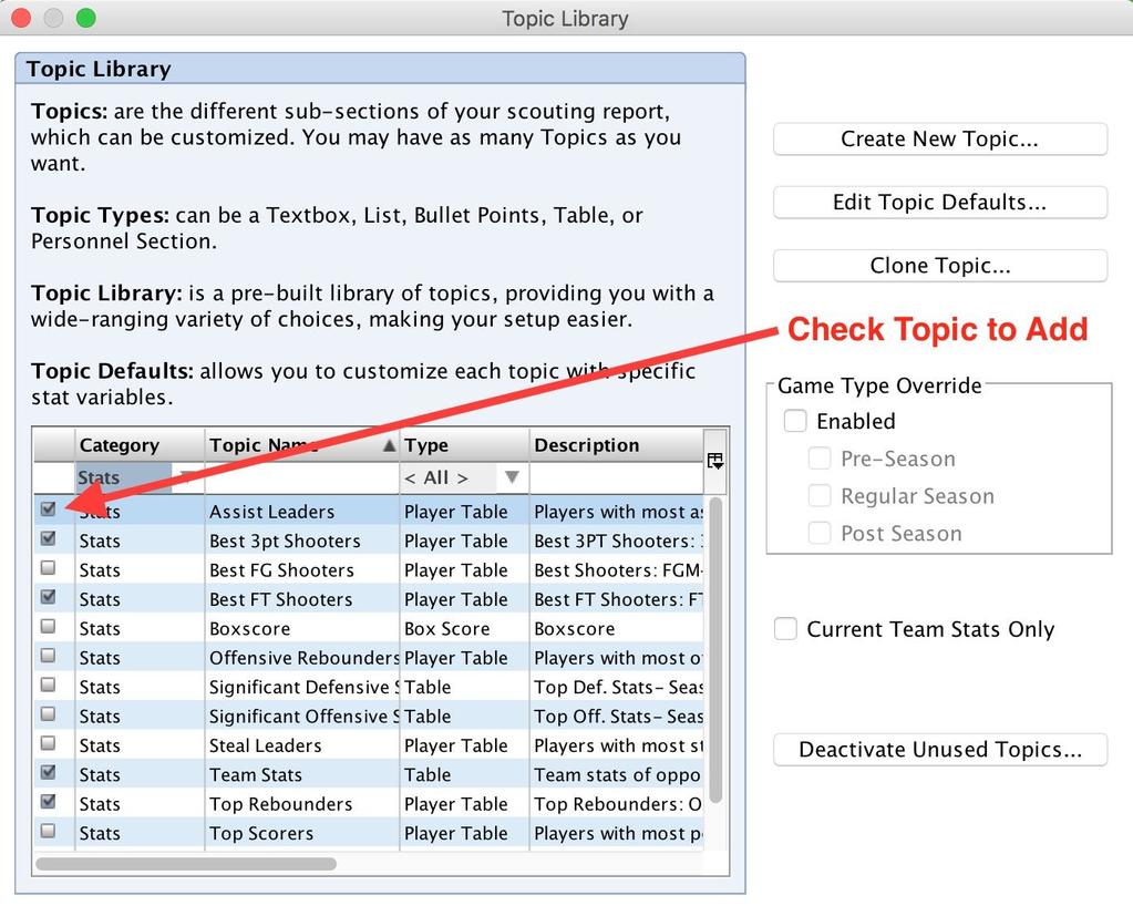 In the Topic Library, find the Topic that you want to add to your Report