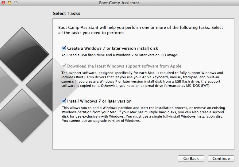 For Certain later model notebooks running OSX El Capitan, the Boot Camp Assistant window will now look similar to this.