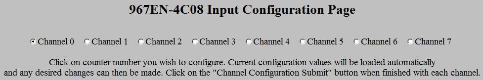 password: password00 - Navigate to the Input Configuration web page - Select a channel (each channel is independently configured) -