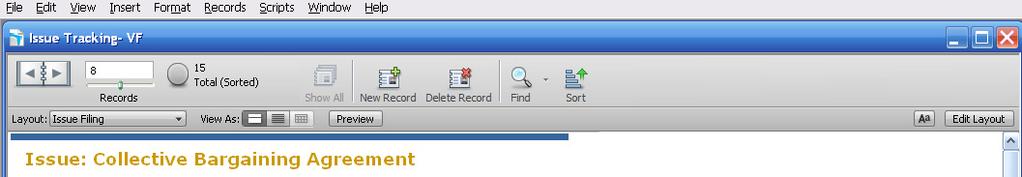 IMPORTANT: In list view, the data will appear correctly only if you sorted the records according to the grouping category first ( working group). 5 - Entering records Create the first record 1.
