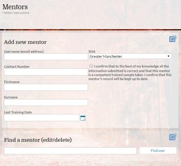 4.7. Mentors This section of the Cervical Sample Taker Database allows you to add, edit or delete a Mentor s record. 4.8.