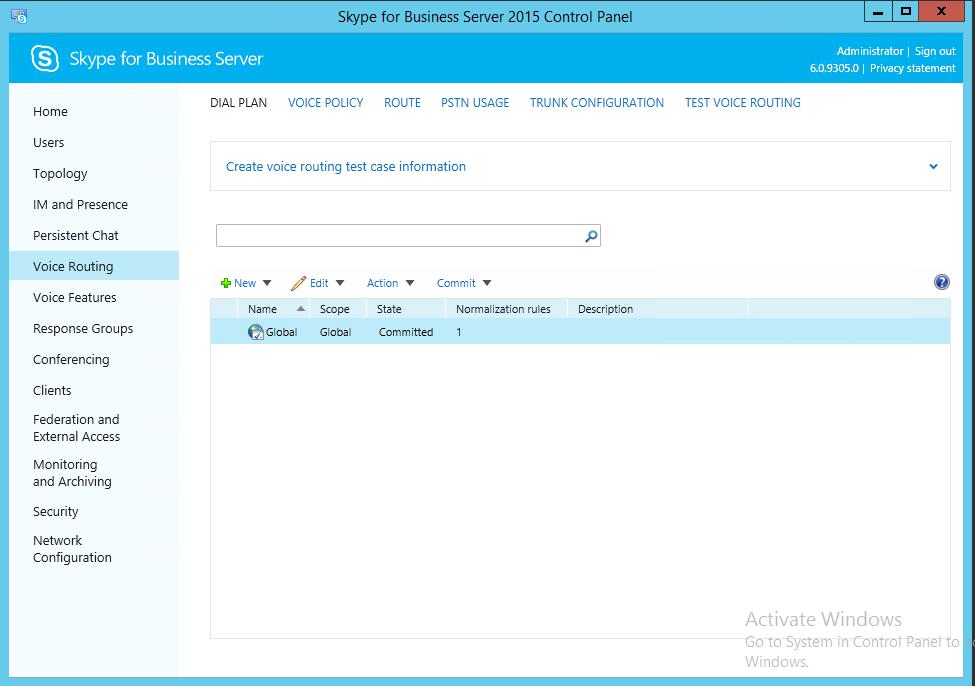 Configuration Note 3. Configuring Skype for Business Server 2015 4. In the left navigation pane, select Voice Routing.