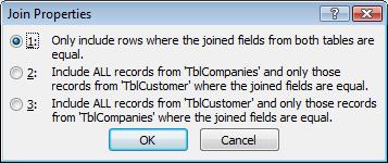 This type of join includes all records from TblCompanies and only those records from TblCustomer where the joined fields are equal. Option 3 is a right outer join.