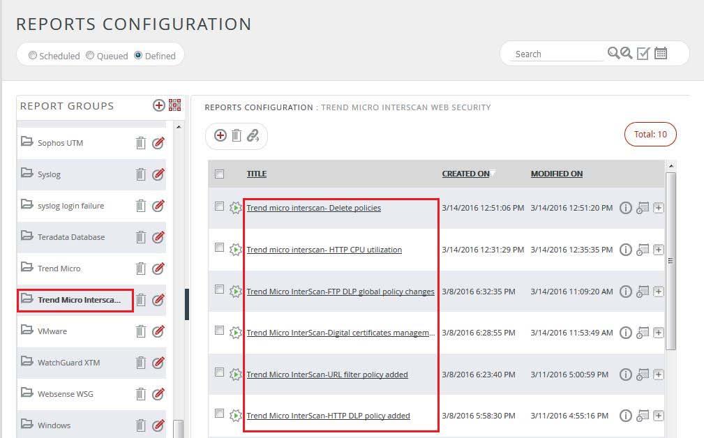 Figure 32 1. Select Trend Micro InterScan in report groups.