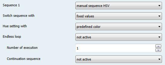 4.3.3.2 Manual Sequences RGBW/HSV There are two choices for the manual sequences available. On the one hand the manual sequences can be parameterized via RGB/RGBW and on the other hand via HSV.