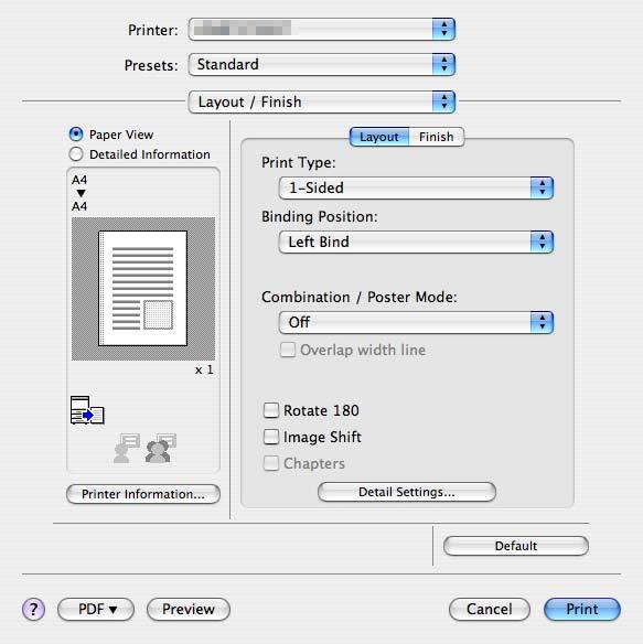 Print function of Mac OS X 9 Encryption key: Specifies an encryption key to use user-defined key to communicate with this machine.