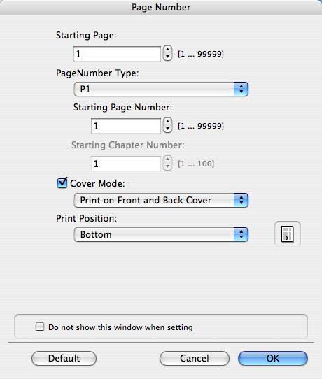 Starting Page Number: Specifies the start number for printing the page number.