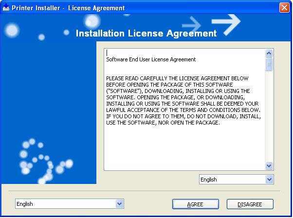 Easy installation using the installer (Windows) 3 You can change the display language of the installation license agreement in the lower-right corner.