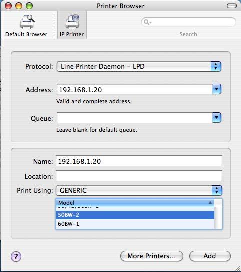 Installation on Macintosh computers 5 5 Select "Configure" items according to the settings for the network to which the Macintosh computer is connected, and then specify the IP address and subnet