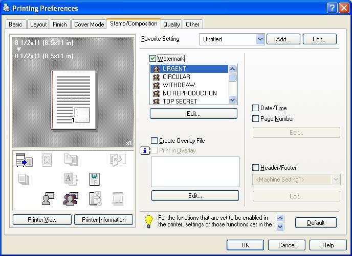 Print functions of the PCL/PS drivers for Windows 8 Function name Option Description [Edit List] List Name Selects the name of the list to be edited. The settings are listed. [Edit List Name.