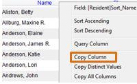 Note: When pasting into Microsoft Excel, the columns will paste in the order they were copied.