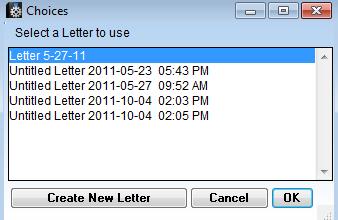 Use the features of Excel to create the desired report. Word Processing is used to create Mail Merge Letters. If there are no letters saved, the below message is displayed.