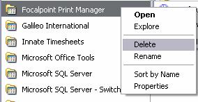 17. Right-Click Focalpoint Print Manager, then Click Delete. 18. Click Yes, to confirm the delete.