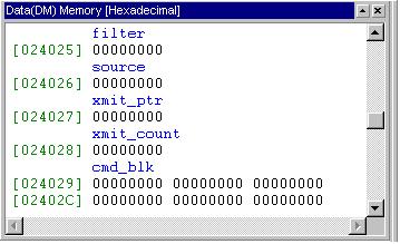 Figure 4-3 Memory Window for Symbol Filter The address that filter represents is right under the symbol name. In this case it is address 0x24025. 5.
