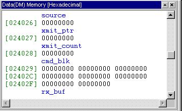 Figure 4-4 Memory Window for Symbol Source 5. The address that source represents is right under the symbol name. In this case it is address 0x24026. 6.