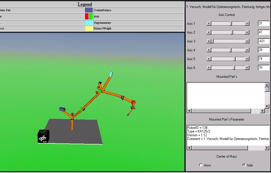 Fig. 22: Automatic visualisation of the KR 125/2 robot in the RealSim tool based solely on the CAD and optimisation data. 6.