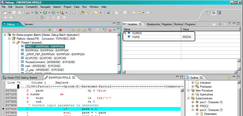 Variables view In V5R3 or later, local variables support is available for ILE RPG and ILE COBOL, for C