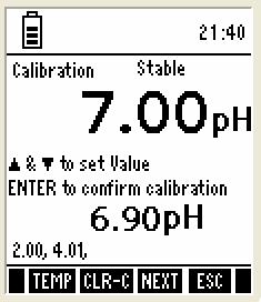 Table 3 : Calibration screen for user-defined buffer 1. Rinse the electrode in de-ionized water and prepare electrode for calibration. Refer Prepare the Meter for Calibration section in page 29.