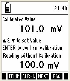 3.4 mv Calibration Use a standard ORP solution of known value for calibration. You need to calibrate only 1-point. 1. Switch on the meter. Make sure the meter is in mv measurement mode. 2.