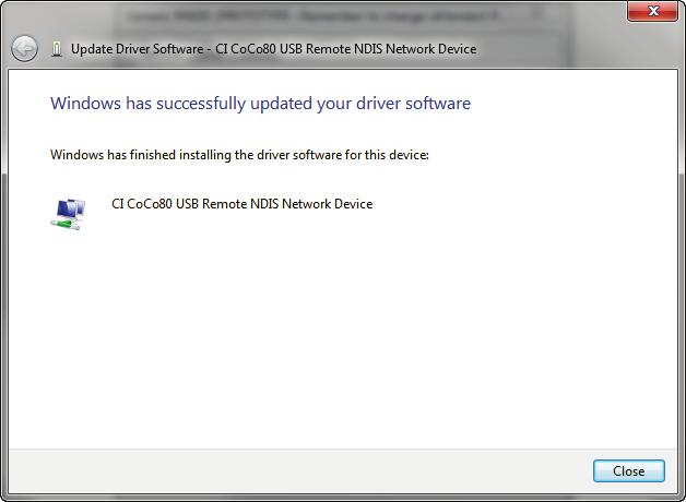 Windows will apply the driver software. Click Close when then installation confirmation window opens.