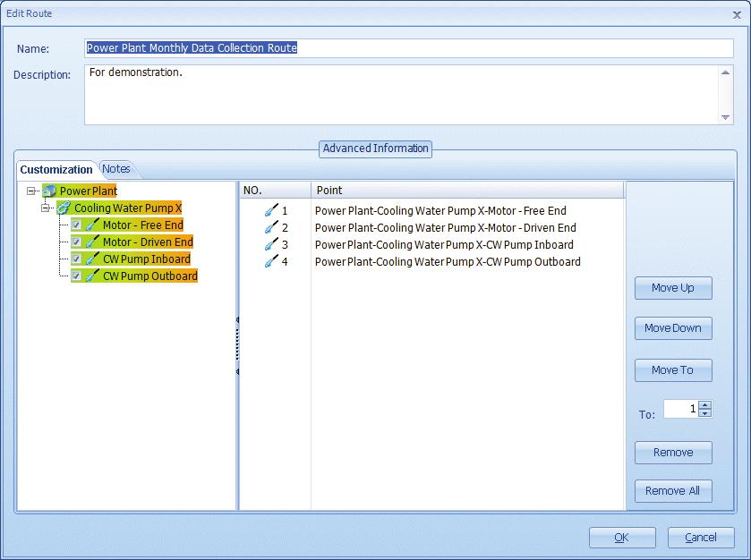 Figure 29: Edit Route dialog While dragging, if the mouse cursor is to the left of the number the point will be moved as a heading of its own.